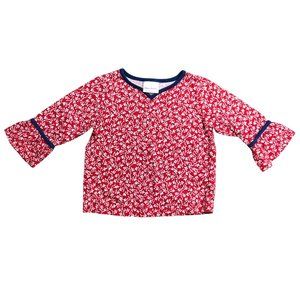 Hanna Andersson 100% Cotton Ruffle Sleeve Knit Top Little Girls 100cm US 4‎ Red